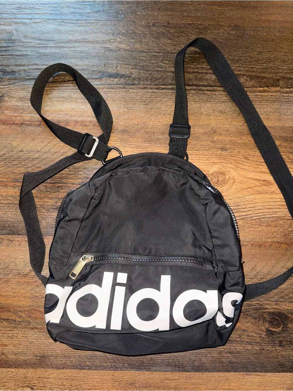 Adidas Black Mini Backpack with White Logo & multiple storage pockets